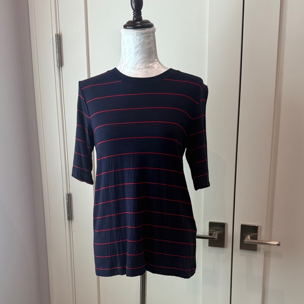 Banana Republic Black and Red Striped Short Sleeve Tee